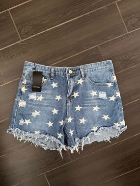 Blue Star Print Denim Shorts